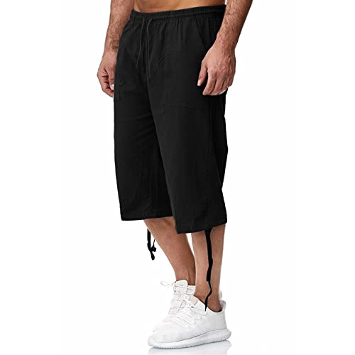 Capri Pants Men Loose Fit 3/4 Summer Drawstring Casual Trendy Pant Basic Solid Color Classic Trousers with Pockets4