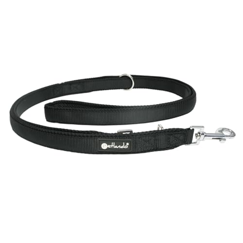 Petlando Hundeleine 2m Mesh, weich gepolstert, atmungsaktiv, leicht & robust, Führleine 3 Fach verstellbar mit Karabiner, Freihandleine, Umhängeleine, Leine für mittelgroße Hunde, Schwarz 230x2,5cm