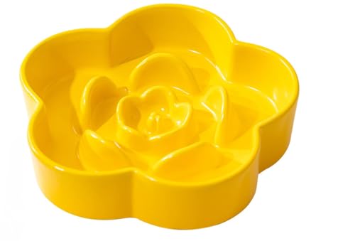 Apaeofl 陶器 早食い防止 食器 犬 猫 早食い防止 食器 小型犬 中型犬 【梅の花の凹凸設計】【滑り止】早食い防止 犬 餌入れ 防止吐き戻し 早食い防止 犬 餌皿 可愛い 早食い防止 犬 フードボウル 早食い防止 犬 ご飯皿 (イエロー,L)