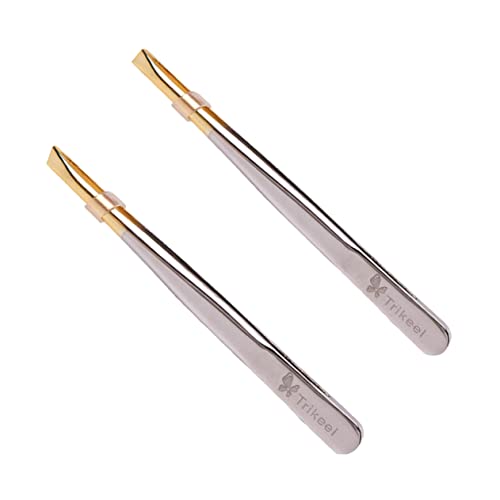 FOMIYES 2Pcs Stainless Steel Eyebrow Tweezers Flat Mouth Scissor Tweezers for Precision Eyebrow Shaping and Makeup Application Durable Electroplated Design