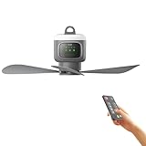 45cm Deckenventilator Akku, 12000mAh wiederaufladbarer Mini Ventilator mit Fernbedienung & LED Licht, 4 Stufen leiser Deckenventilator mit 2/4/8H Timer,tragbarer Camping Ventilator für Zelt Schlafsaal
