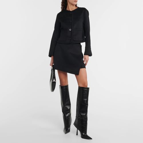 Vertundy Women'S Fold Over Boots - Pointed Toe Stiletto Heel Slip On Knee High Boot Fashion Sexy Dress Boot Size 7 thumb #5