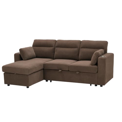 Image of KEIKI 82.5 inch Sleeper L Shaped Sofa with Pull Out Bed,