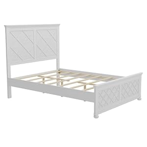 Coastal farmhouse solid wood full size bed frameantique white  urban country home decor