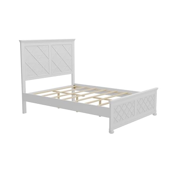 Coastal farmhouse solid wood full size bed frameantique white  urban country home decor