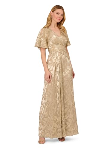 Image of Adrianna Papell Foil Leaf Draped Gown