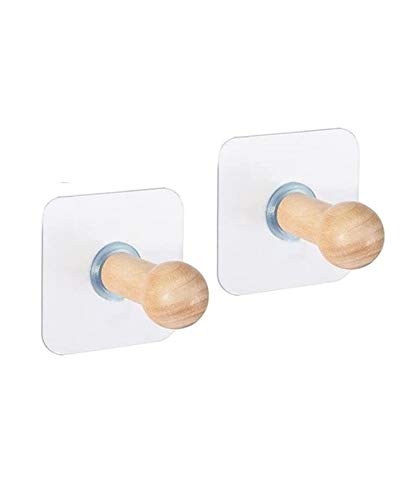 ZIZLY Wooden Adhesive Wall Hooks for Towel Bathrobe Coats, Bathroom, Kitchen Transparent Heavy Duty Wall Hook No Drill for Coat Towel Key Robe on Door Wardrobe Closet Kitchen Bathroom - Pack of 2 (B08KHM1LR3) Amazon Price History, Amazon Price Tracker