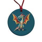 Pterodactyl Dinosaur Round Ceramic Holiday Christmas Tree Ornament