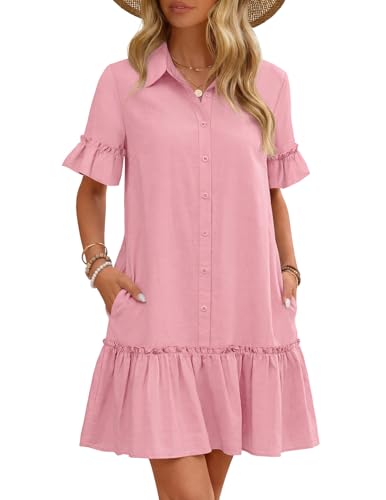MEROKEETY Women's 2026 Summer Casual Shirt Dress Button Down Ruffle