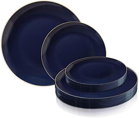 Miniatura 4 de Platos de plástico desechables con diseño de borde, vajilla redonda orgánica para cena y ensalada, pedido a granel de 120 invitados para bodas,