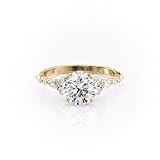 YDD 9ct 14ct 18ct Yellow Gold Round Cut Moissanite Engagement Ring for Women, Round Shape 1/1.5/2/2.5/3 Carat Center Moissanite Promise Anniversary Wedding Proposal Vintage Ring for Her