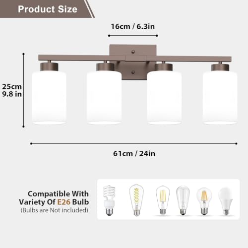 Image of IZORRO Bathroom Light Fixtures, Modern Vanity Lights, Bathroom Lighting Fixtures Over Mirror with Milky White Shade, Wall Sconce for Living Room Cabinet Bedroom (Oil Rubbed Bronze, 4-Light)
