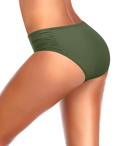 Image of Tempt Me Women Bikini Bottoms Mid Waist Bathing Suit Swimsuit Ruched Swim Bottom