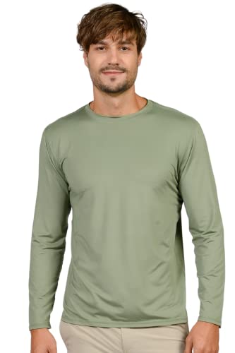 INGEAR Men's UPF 50+ Long Sleeve Sun Shirt, Quick-Dry UV Protection Rash Guard for Fishing, Hiking, Swimming (Military Green, Small)