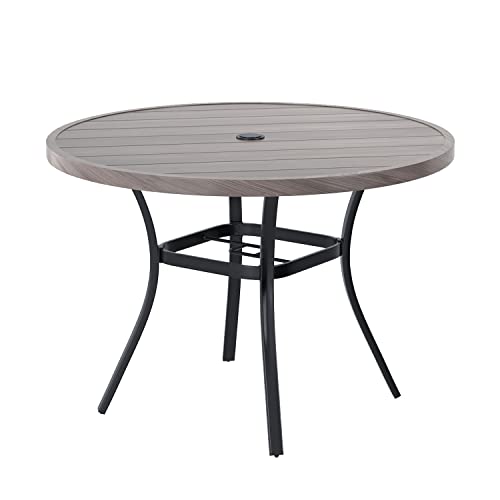 Image of VICLLAX Round Patio Table with Adjustable Umbrella Hole, All Weather Outdoor Round Dining Table for Lawn Garden, 41.2 inchx 28 inch Grey Wood-Like Outdoor Coffee Table
