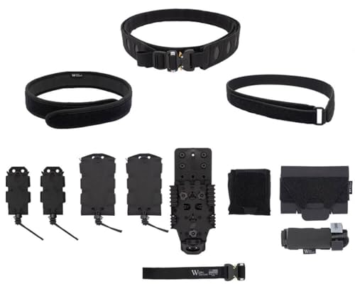 Wilder Tactical - COMPLETE Belt Package - HITMAN GEAR ELITE Range Kit w/FM Buckle, 2x Rifle & Pistol Mag Pouch, MHP Adapter for QLS, IFAK Med Pouch, Dump Pouch, X-Large, Black