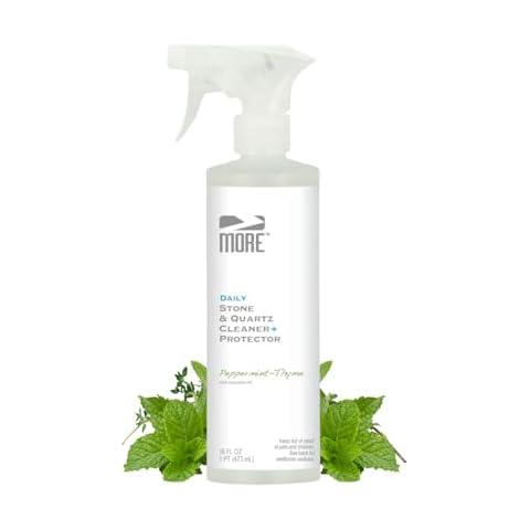 MORE Stone & Quartz Cleaner + Protector - Water-Based Surface Spray - Granite, Quartz & Marble Cleaner - For Kitchen & Bathroom Countertops & Floors - Peppermint-Thyme Essential Oil - Pint (16oz) Cover