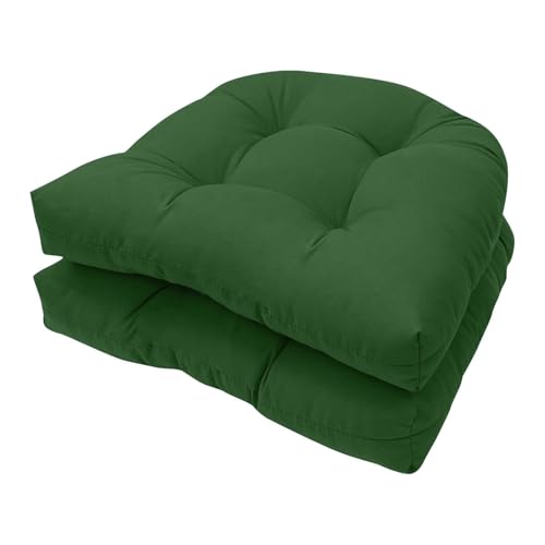 TESICA Outdoor Indoor U Shaped Wicker Seat Cushion Tufted Chair Pads Chair Cushions Set for Patio Garden Home Office Furniture Dark Green, Set of 2