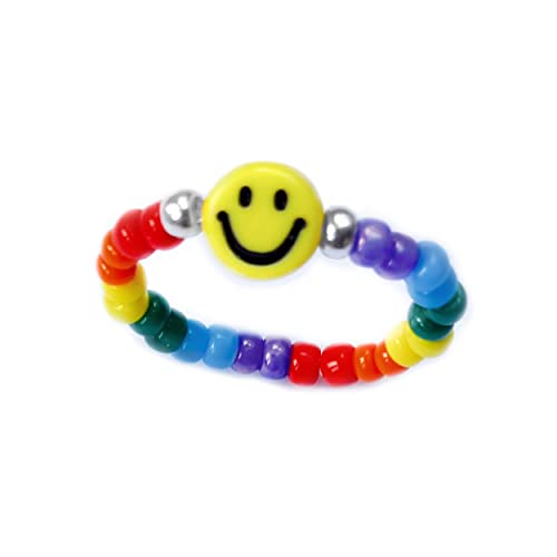 Pride Ring, LGBT Ring, Regenbogen Perlen Smile Ring, Elastisch, 63 Gr.