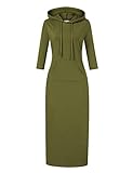 MISSKY Women's Casual Pocket Slim Pullover Maxi Hoodie Dress (L,ArmyGreen)