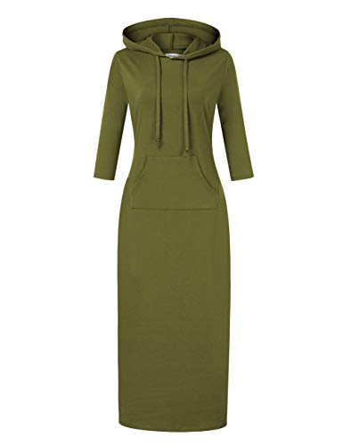 MISSKY Women's Casual Pocket Slim Pullover Maxi Hoodie Dress