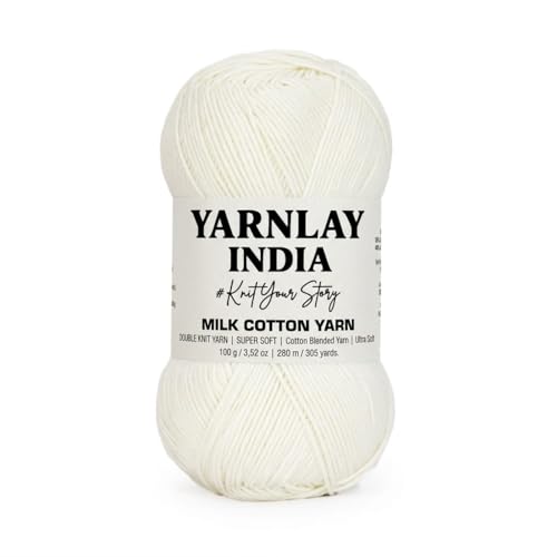 Image of Yarnlay 3 Ply Soft Milk Cotton Yarn for Crochet Knitting, Amigurumi, Punch Needle .DIY Crafts, Summer Wear,Flowers Toys & Cushion Covers 100g (250m) (Shade 11: Off White)