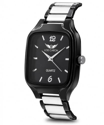 Image of LOIS CARON Black Two-Tone Square Analog Quartz Watch for Men /Boys Analog Wrist Watch Analog Watch - for Men LCS-8578