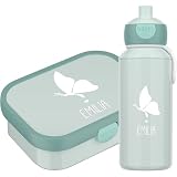 4youDesign Mepal Set Brotdose & Trinkflasche personalisiert mit Namen – Silhouette Schmetterling – Auslaufsicher, Bento Einsatz rausnehmbar, inkl. Snackgabel – BPA frei   (Cool Mint)