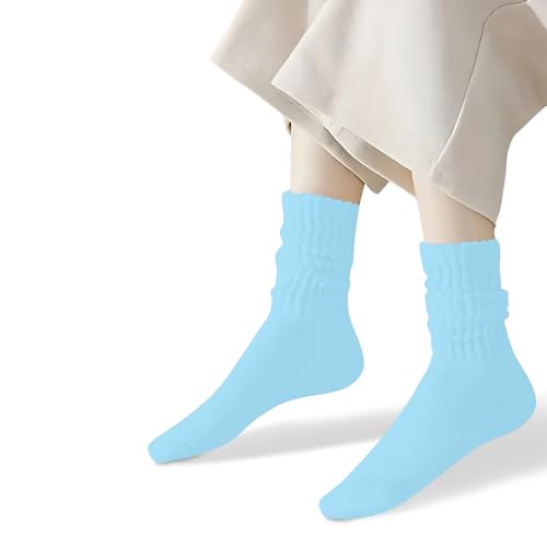 Image of COUVER Womens Scrunched Slouch Socks Soft Cotton Breathable Retro Crew or Knee High, Multiple Colors