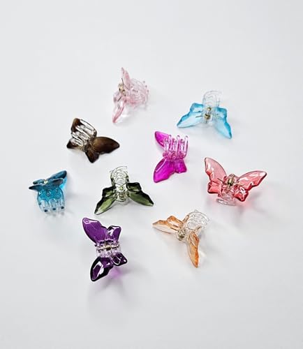 Image of Mini Butterfly Hair Clips, Multicolour Crystal Plastic, Pack of 9