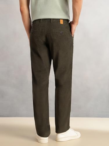 Image of Thomas Scott Men's Regular Fit Mid-Rise Corduroy Trouser | Textured Fabric | 4-Pocket Casual Pants for Men