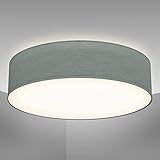 B.K.Licht – Deckenlampe – Grau, 380 mm Ø, 10 cm hoch, Stoff Lampenschirm, blendfreies & gleichmäßiges Licht, Rund
