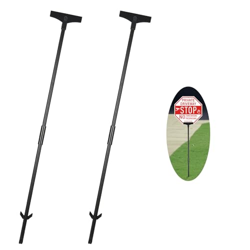2 Pack Metal Yard Sign Stakes, 38 Inch Lengths Heavy Duty Height Adjustable Plywood Sign Holder, Rust, Wind & Dust Resistant Sturdy Metal Stake for Ground Yard Lawn