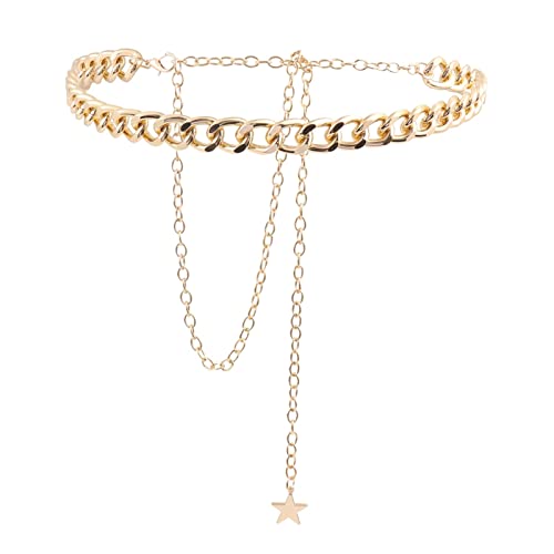 Cadena de cuerpo para mujer KnSam cinturón de estrella oro aleación body link punk 65 cm