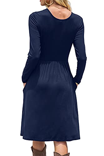 Image of DB MOON Women Casual Long Sleeve Dresses Empire Waist Knee Length Loose Dress with Pockets