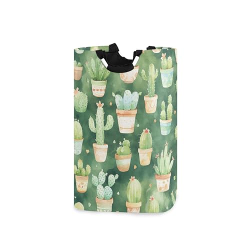 Jihqo Laundry Hamper Basket Watercolor Cactus Collapsible Nursery Storage Bin Waterproof Clothing Baskets for Home Bedroom Bathroom Washing Room