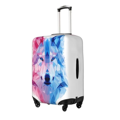 Red Blue Mixed Color Wolf Head Durable Luggage Cover Suitcase Protector Anti-Scratch Luggage Cover Fits 18-32inch Luggage, Black, Small2