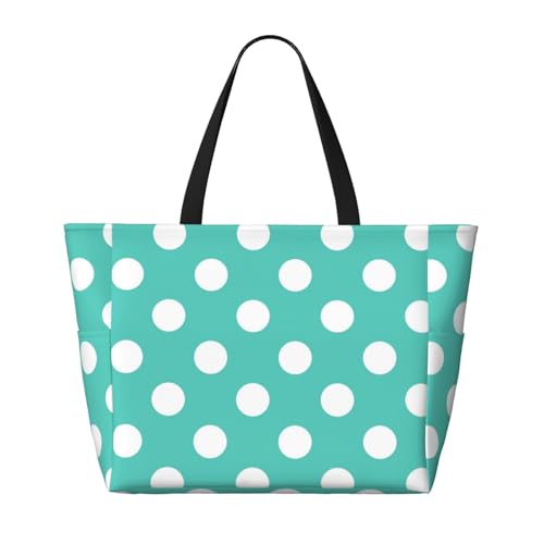 Teal Turquoise And White Polka Dot Print Beach Pool Bags Tote For Women Ladies Large Gym Tote Carry On Bag For Weekender Travel Waterproof2