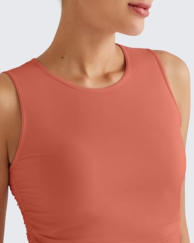 Image of G4Free Skimetic Workout Tank Tops for Women Side Ruched Sleeveless High Neck Crop Top Summer Athletic Gym Shirts