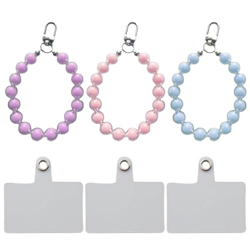 DLPRK 3-Pack Cadena para Teléfono Móvil Universal, Colgante, Cordón de Cuentas, Compatible con Cualquier Teléfono Inteligente y Funda, cinta para colgar movil, accesorios movil (rosa, morado, azul)