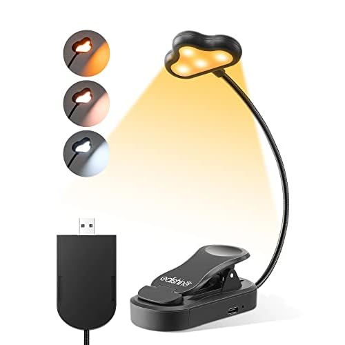 EDISHINE Book Light for Reading at Night in Bed, Portable Clip-on Lamp, 3 Color Modes & Stepless Dimmable, Eye Care LED USB Rechargeable Light for Rea