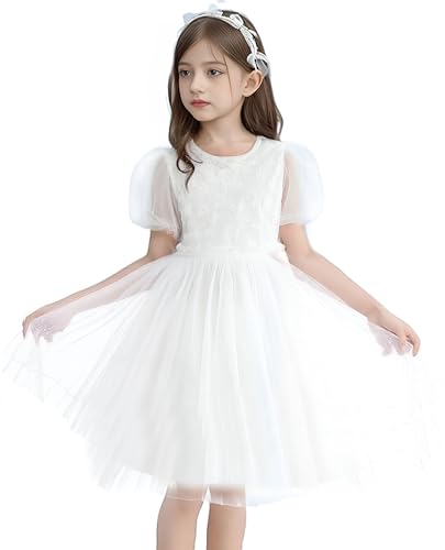 Girls Tulle Tutu Dresses Toddler Short Sleeve Formal Flower Princess Dresses Summer Party Sundress for Kids 3-14 Y