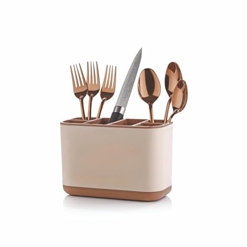 Image of OLMARTT KITCHENWARE 6-Compartment Multi-Purpose Kitchen Organizer for Cutlery, Tools, Cosmetic, Desk, Stationery, and Sink Brushes - Versatile Toothbrush Storage Caddy Detachable top & bottem (Ivory)