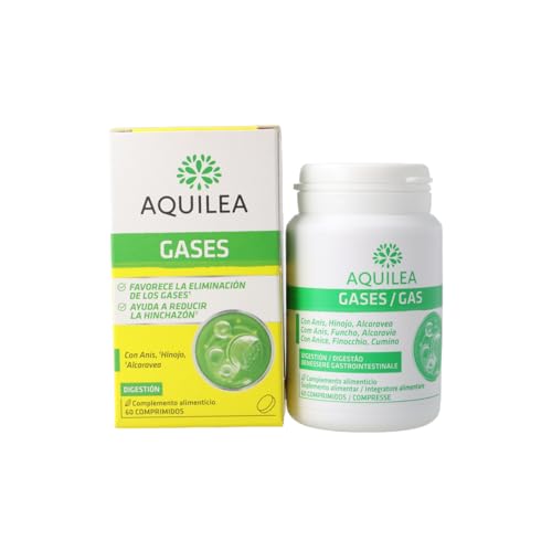AQUILEA | Gases | 60 comprimidos | Con Anís, Hinojo y Alcaravea | Para la digestión | Reduce hinchazón | Elimina gases | Complemento alimenticio