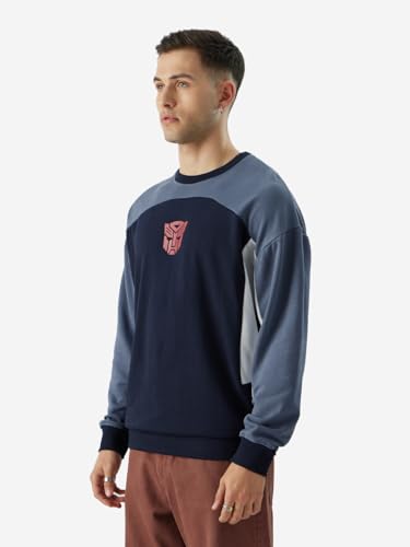 Image of The Souled Store Transformers: Prime Time Men and Boys Long Sleeve Round Neck Navy Graphic Print Oversized Fit Sweatshirts Oversized Sweatshirts for Men Hoodies Pullovers Graphic Printed Relaxed
