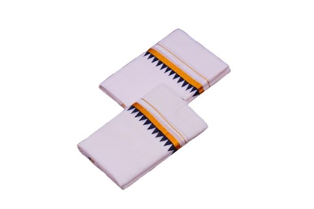 Kerala Cotton Set Mundu for Women with 1/2 inch Golden Temple Print Border Single Set (V1) - 2m Mundu & 2.50m - Namma Nesavu Nool-image-22