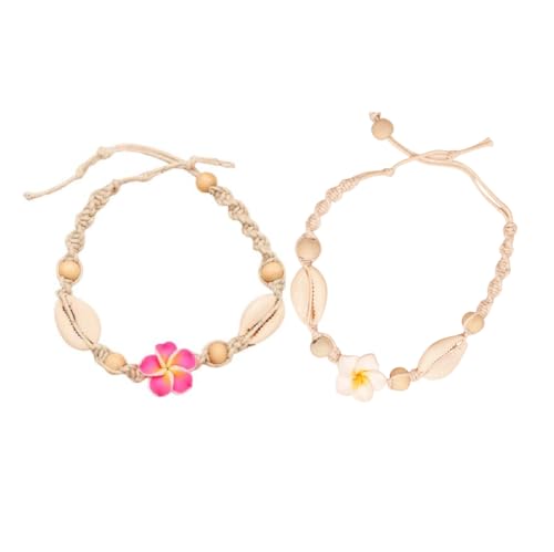 Image of Caiyao 2pcs Lovely Hawaiian Plumeria Rubra Anklet Bracelet Tropical Flower Bohemia Luau Beach Party Accessories for Women