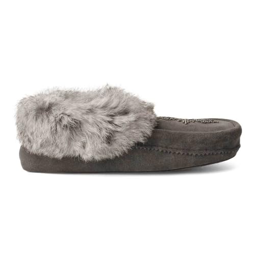 Manitobah Tipi Moccasin - Womens Indoor Slipper, Fleece-Lined, Suede Leather, Rabbit Fur Trim4
