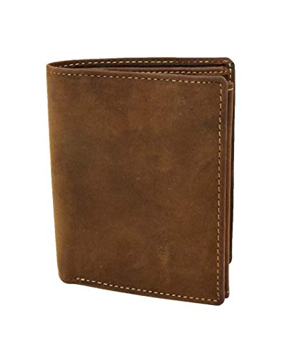 Portefeuille en cuir délavé marron pour hommes avec porte-monnaie et cartes A108