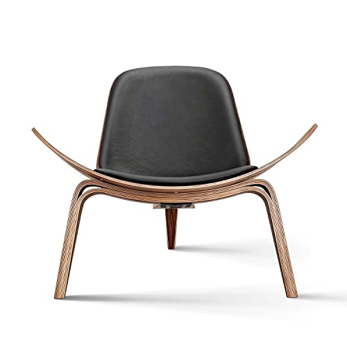 Furgle Mid Century Modern Shell Lounge Chair,Pu Leather,Tripod Plywood Classic Design Solid Wood Accent Chairs For Living Room,Reading,Lounge,Office,Salon,Style-17 #TOP1